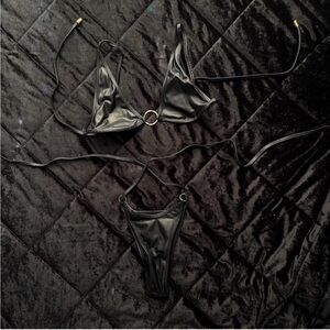 Black faux leather bikini